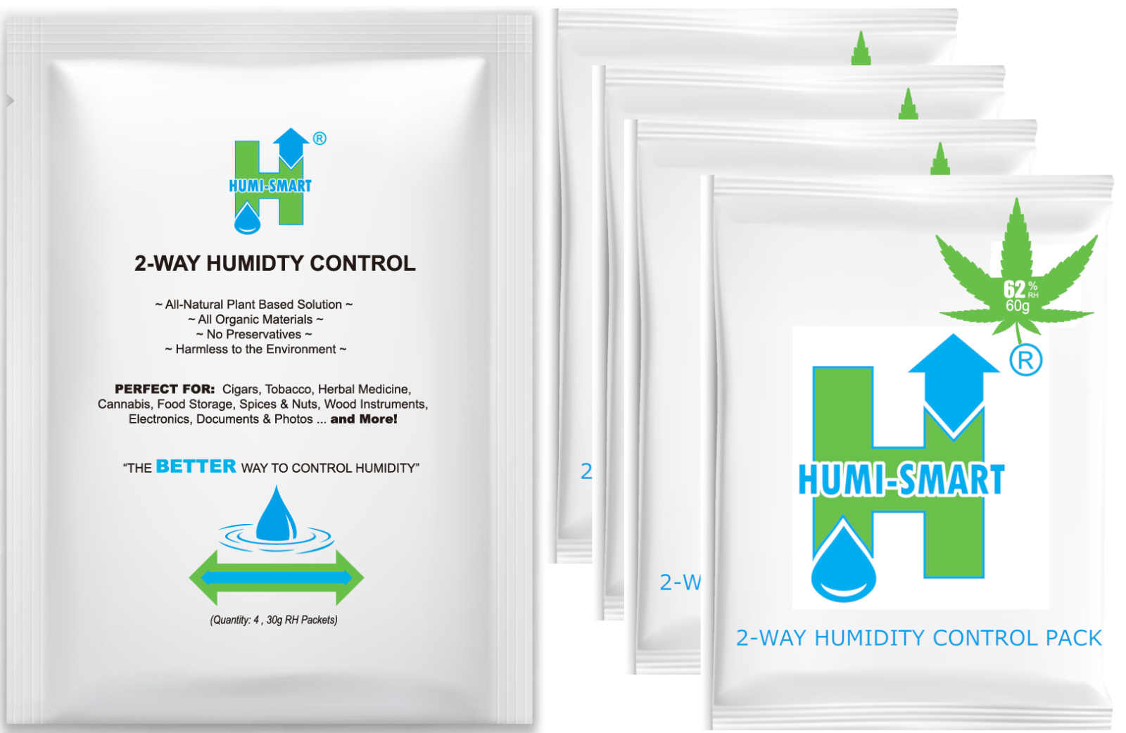 Humi-Smart 62% RH 2-Way Humidity Control Packet – 60 Gram 4 Pack