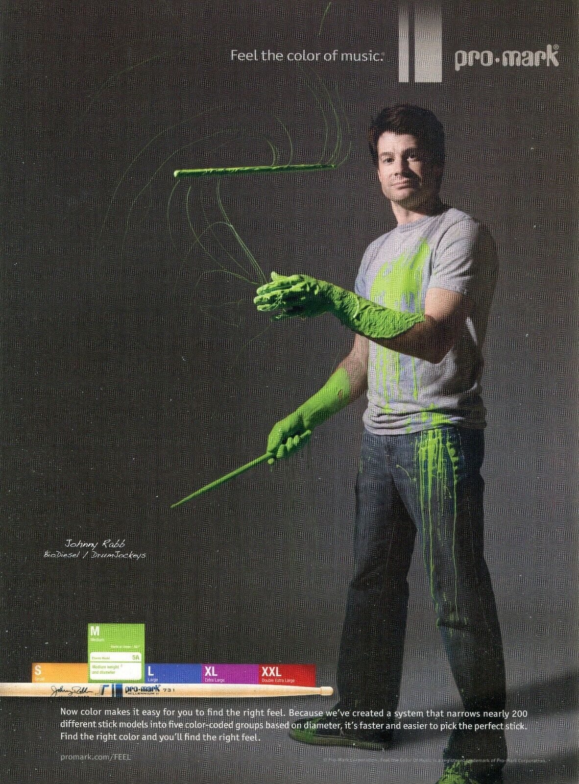 2009 Print Ad of Promark Drumsticks w Johnny Rabb of BioDiesel