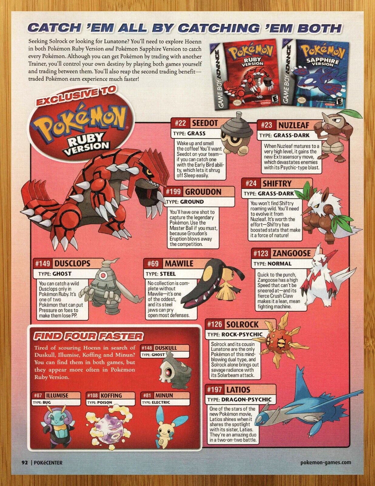 2003 Pokemon Ruby & Sapphire GBA Print Ad/Poster Page Official Groudon Promo Art
