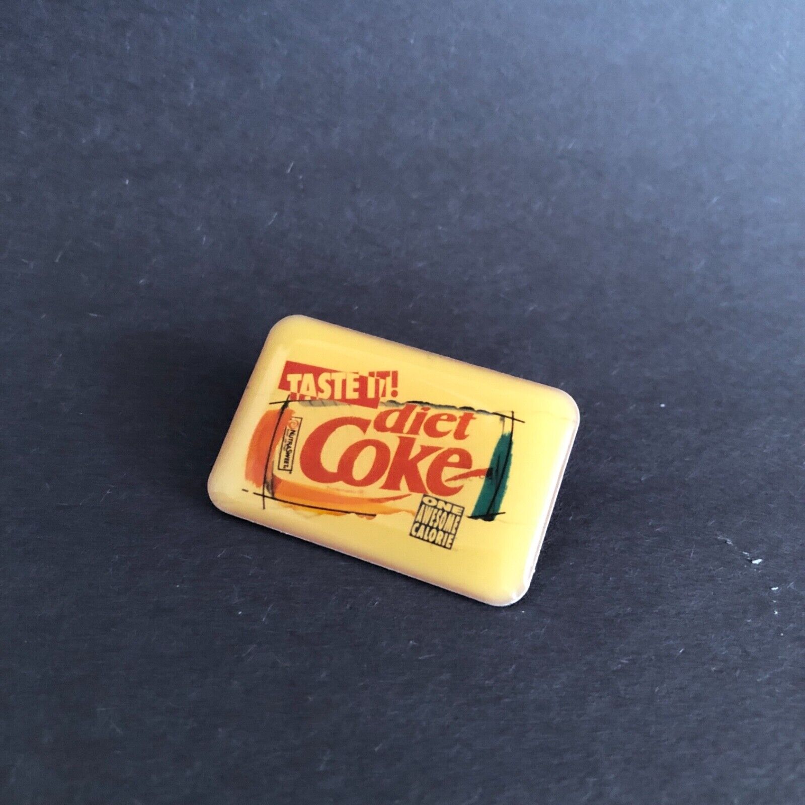 VINTAGE ‘Taste It’ Diet Coke Pin ‘One Awesome Calorie’ Aspartame Can Coca Cola