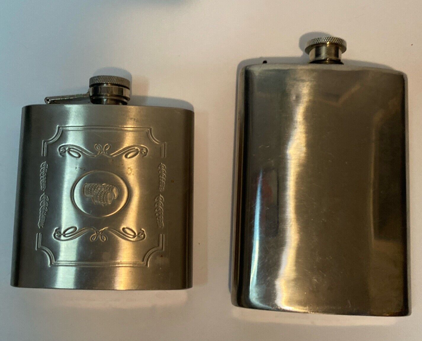 Hip Flasks Set Of Two Stainless Steel 6 Oz. and 8 Oz./Liquor Pocket