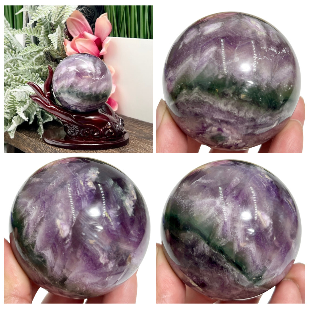 Silky Fluorite Sphere Healing Crystal Ball 377g 60mm