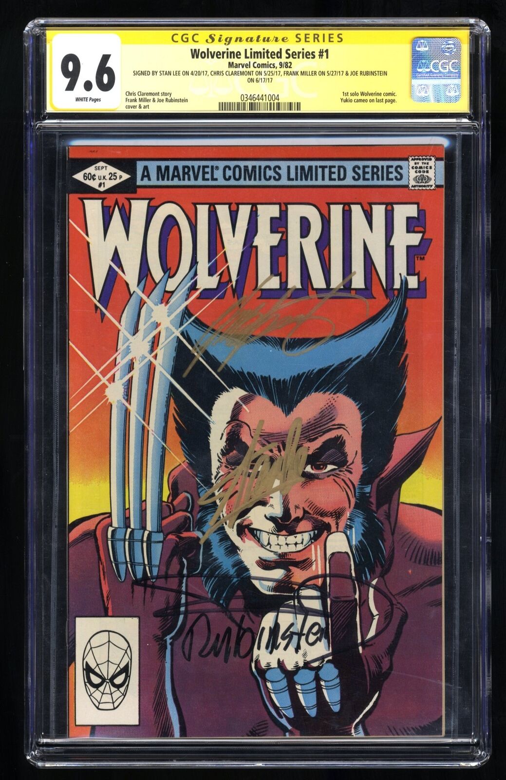 Wolverine (1982) #1 CGC NM+ 9.6 SS Signed 4X Stan Lee Frank Miller Claremont