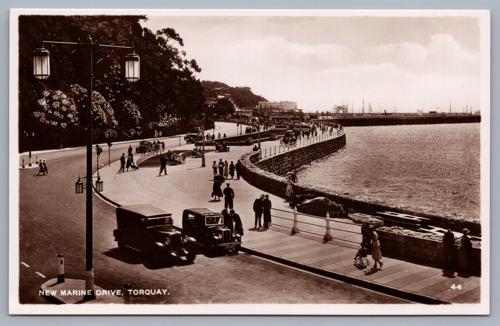 Vintage Torquay, England U.K. Real Photo Postcard RPPC New Marine Drive Cars
