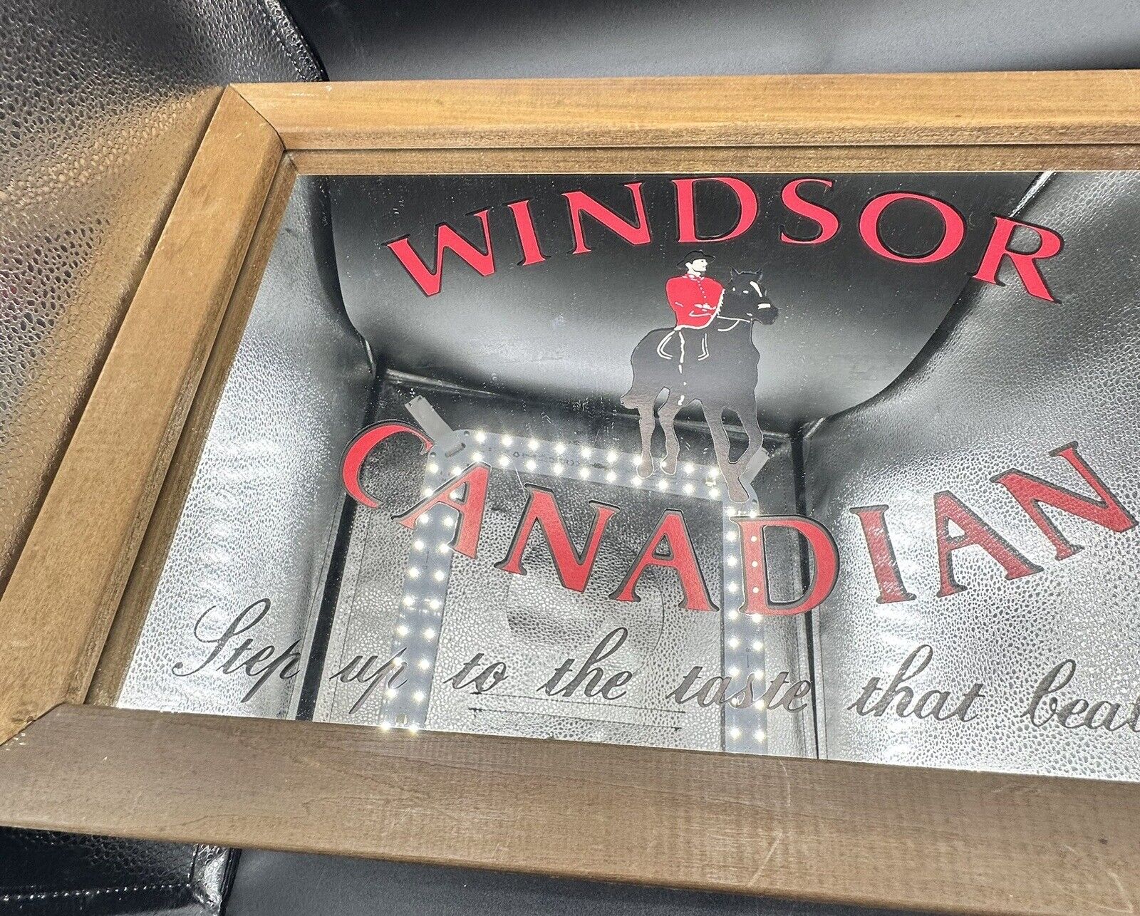 Vintage Windsor Canadian Whiskey Advertising Mirror, Mirror Dynamics Mountie