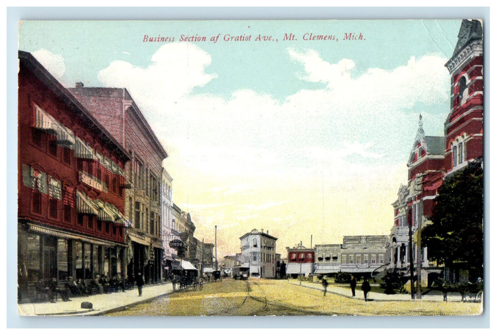 c1910 Business Section of Gratiot Ave. Mt. Clemens Michigan MI Postcard