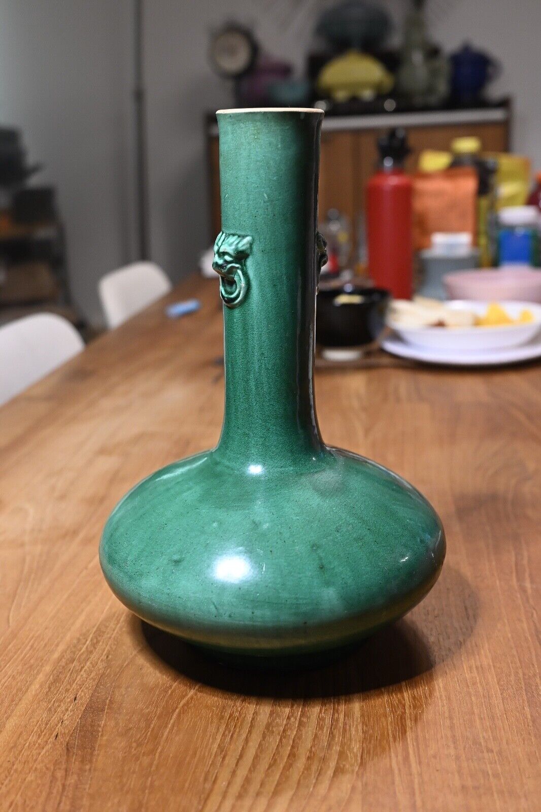 Antique Chinese 18th Century Green Glazed Vase, Early Qing Period