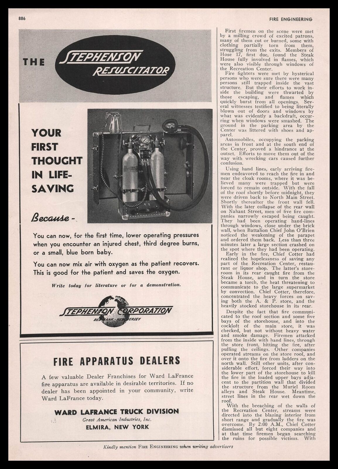 1947 Stephenson Corp Resuscitator Red Bank New Jersey Photo Oxygen Tank Print Ad
