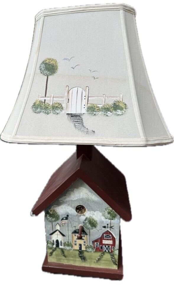 Table Lamp Bird House Hand Made Wood  24x14” Vintage VTG Grannycore Chic Decor