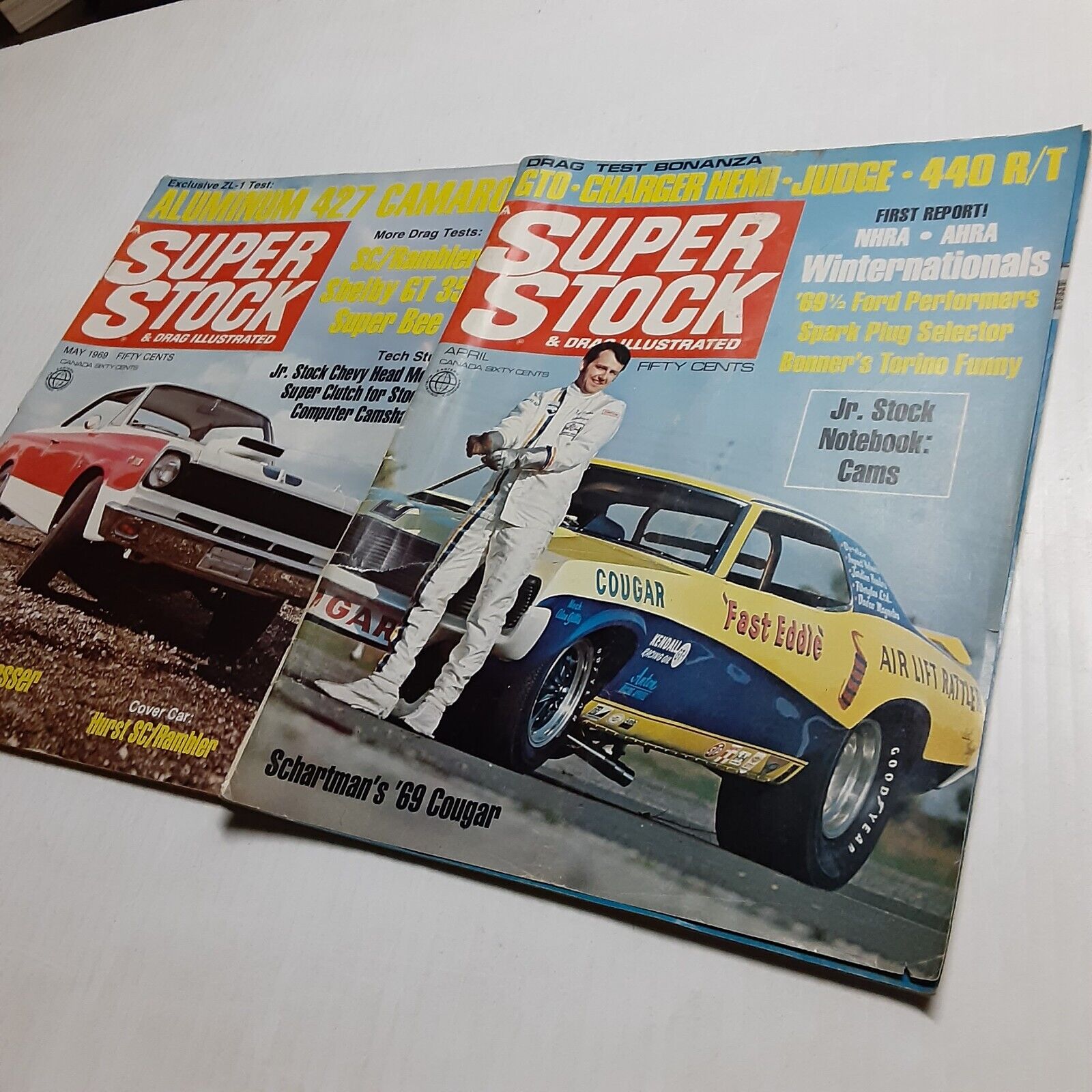 Super Stock & Drag Illustrated 1969 Two 2 Issues Cougar Scrambler GT350