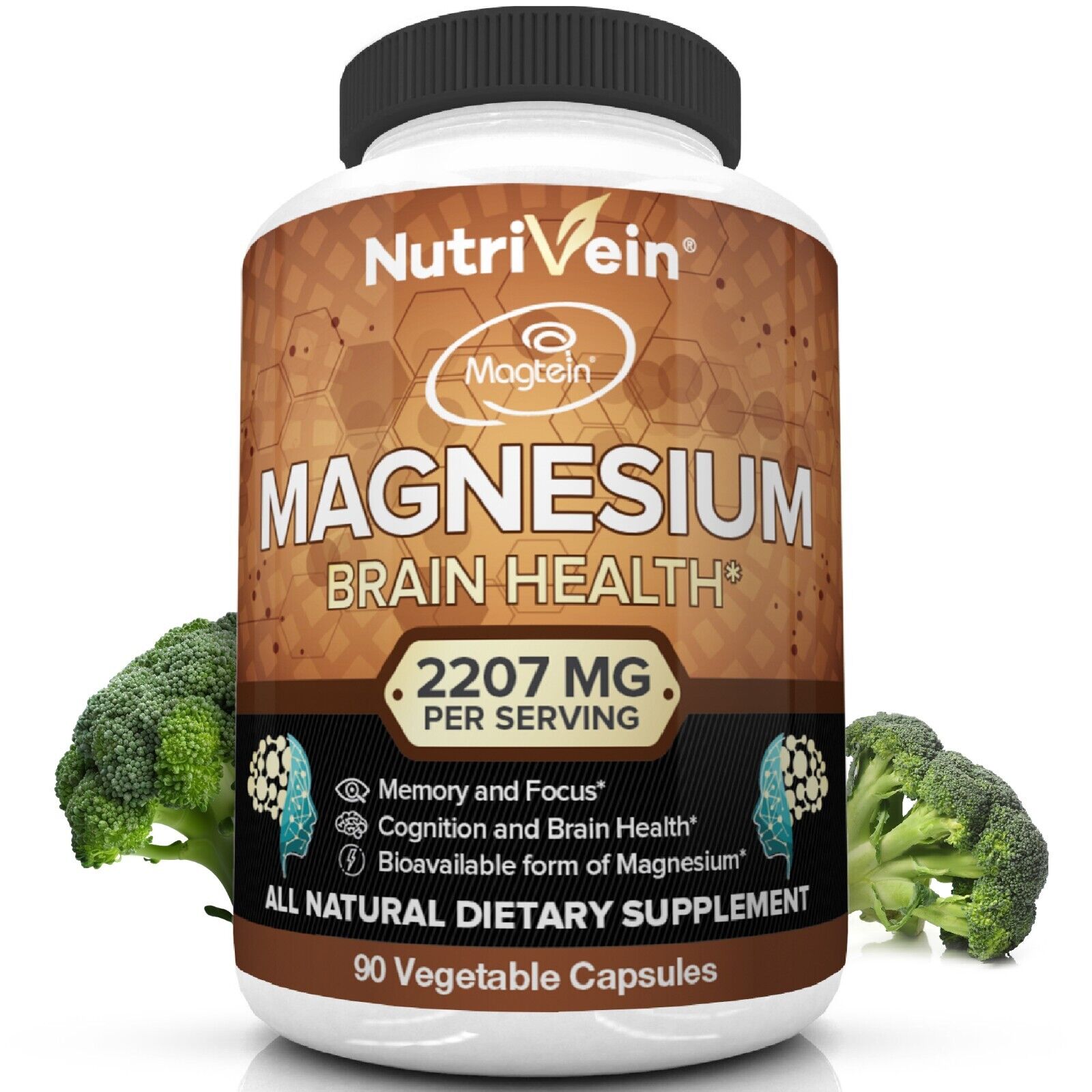 Nutrivein Magnesium L Threonate 2207mg - Boosts Brain Health, Memory and Focus