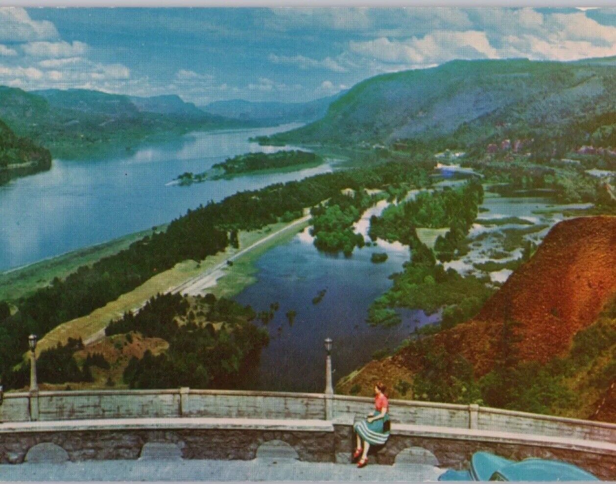 View from Crown Point Columbia River Gorge OR 1955 Vintage Postcard Unposted