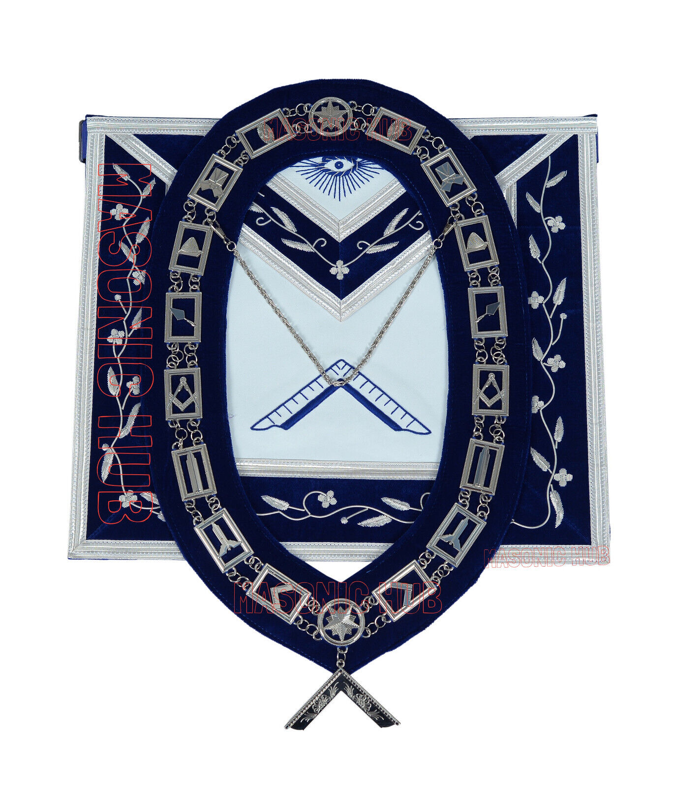 Masonic Blue Lodge Officer 100% Lambskin Apron - WORSHIPFUL MASTER+Chain Collar