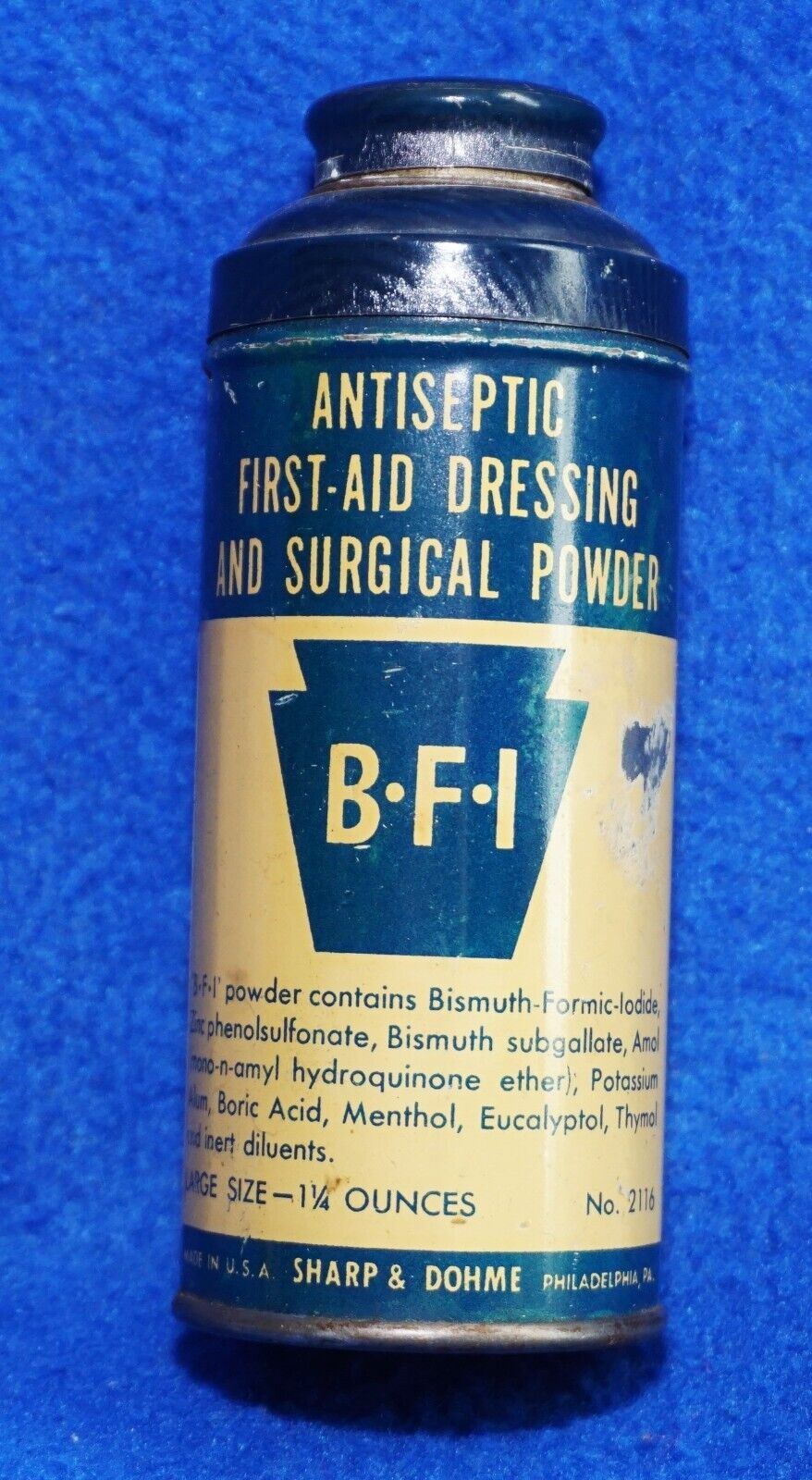 VTG B-F-I Tin (Bismuth Formic Iodide Compound) 1 1/4 ounce, Shaker Tin, Full