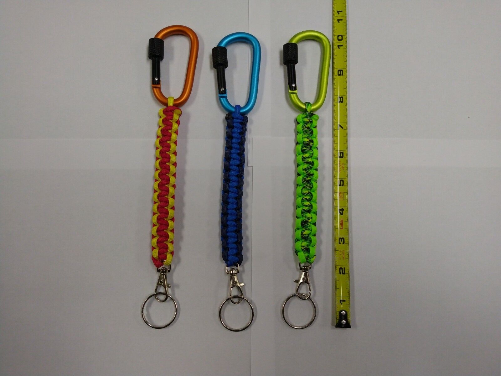 Set of 3 Hand made 550 Paracord keychains with locking carabiner.