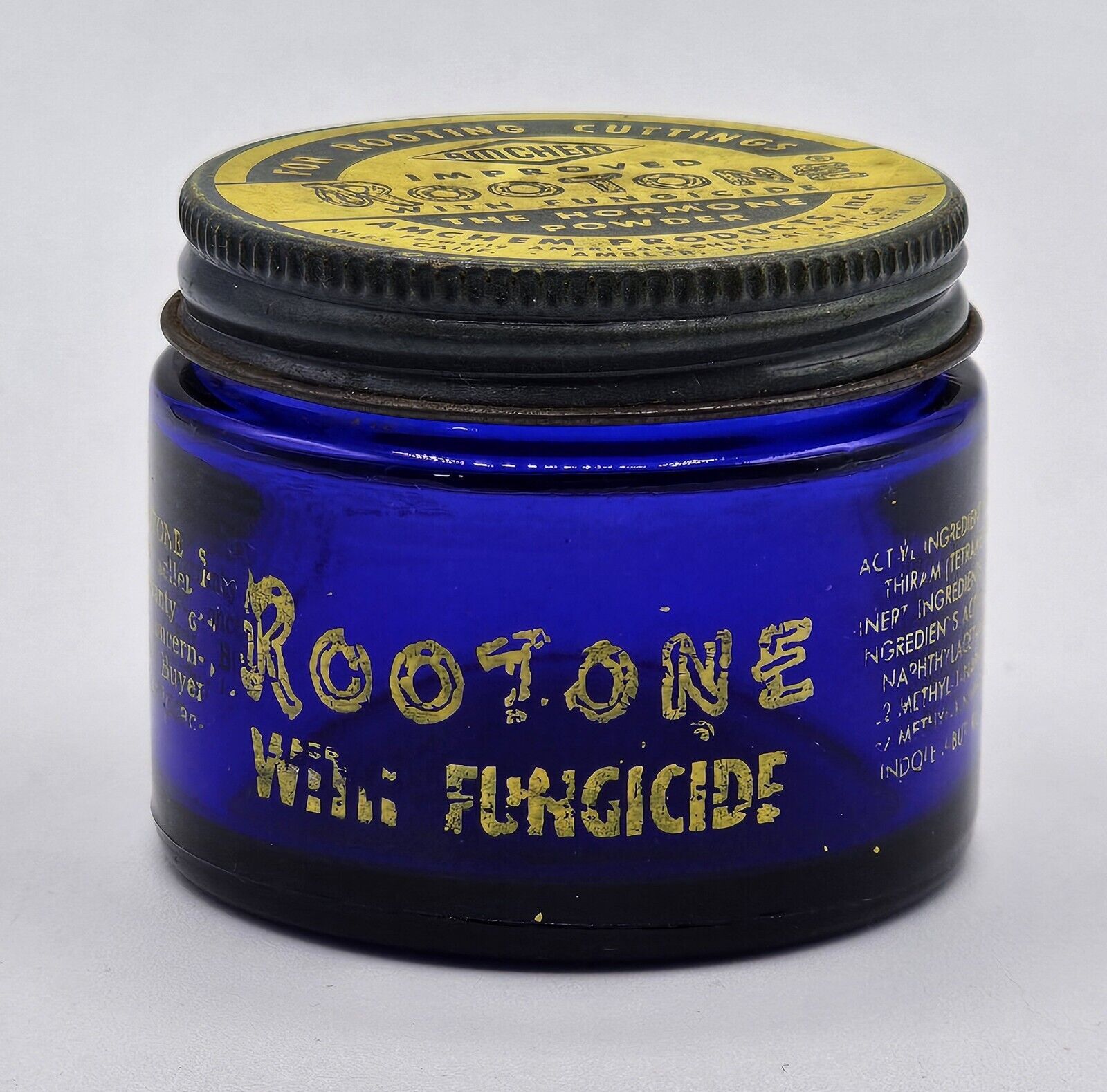 Amchem Vintage Rootone The Hormone Powder Colbalt Blue Glass Jar with Lid Empty