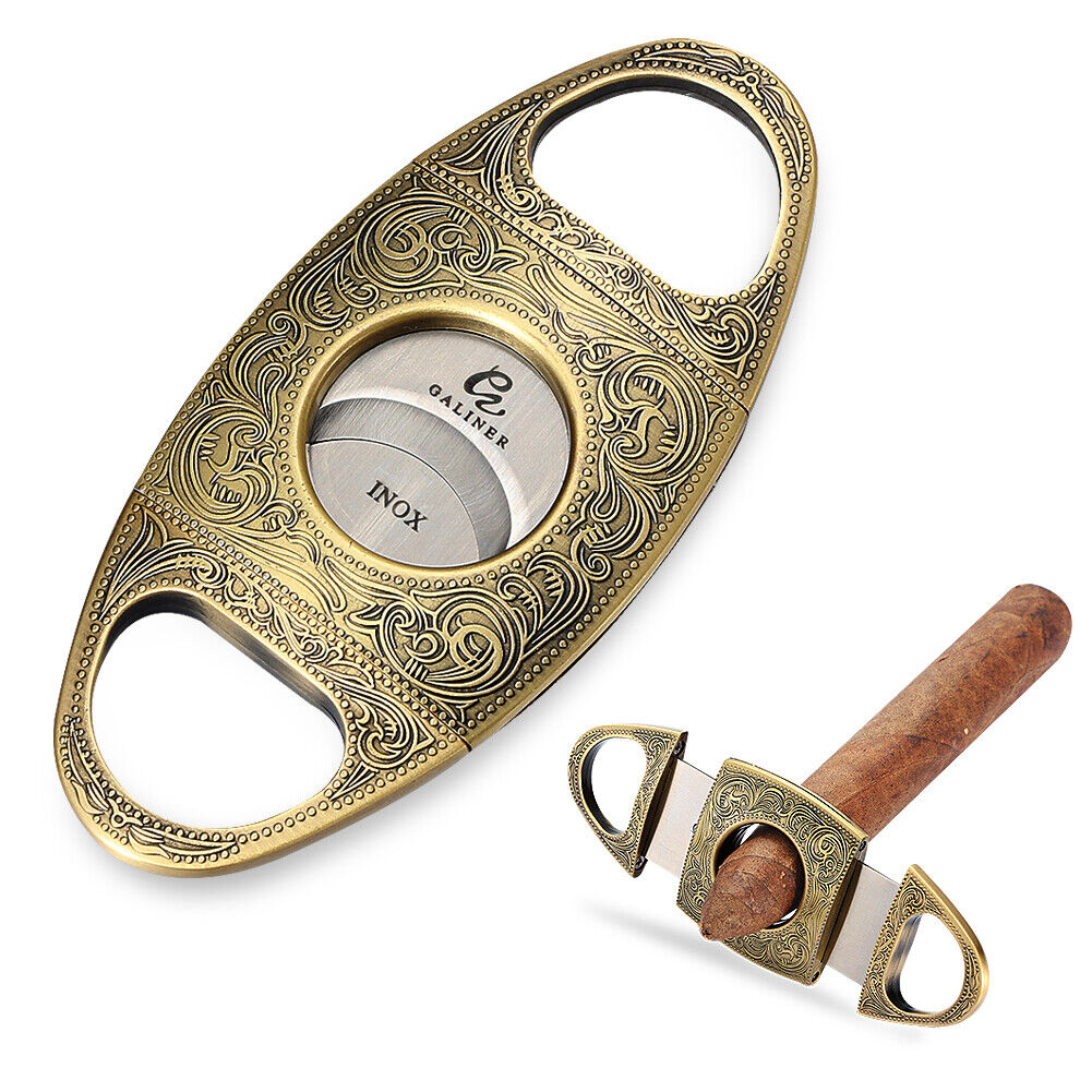 Galiner Stainless Steel Cigar Cutter Sharp Double Blade Guillotine Gift Box Gold