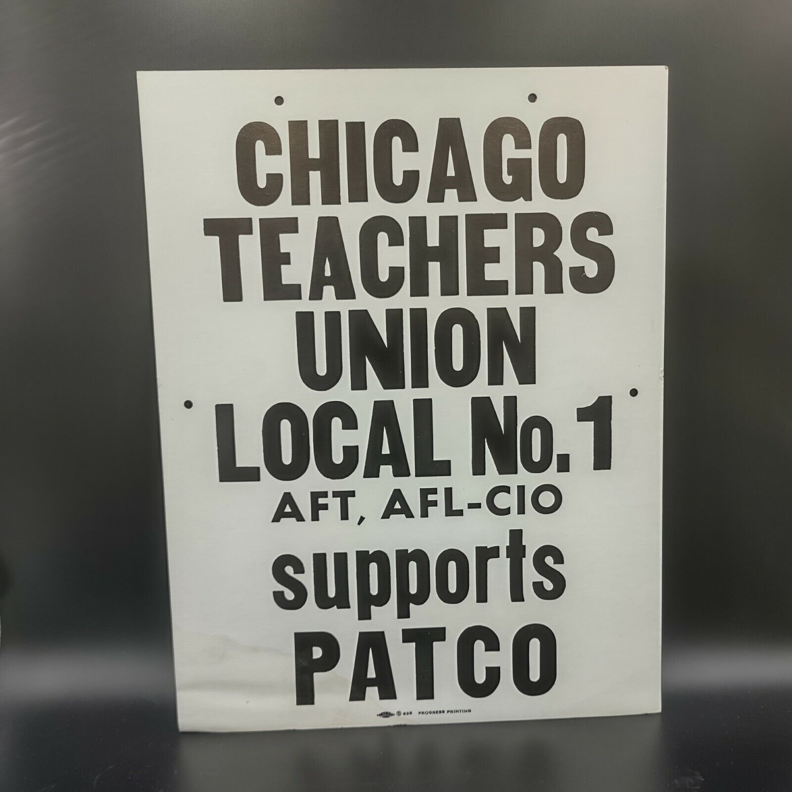 Vintage 1970s Chicago Teachers Union Supports PATCO Strike Used Sign