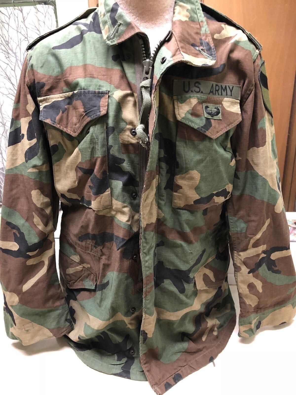 1989 US Military Camouflage Field Jacket - Size Small Long