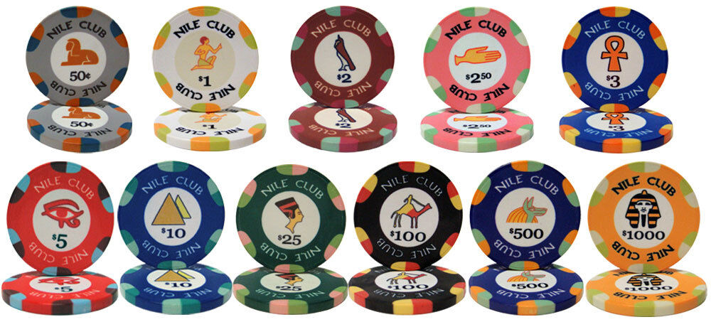 Sample Pack Nile Club Ceramic 10 Gram Poker Chips All 11 Denominations NEW