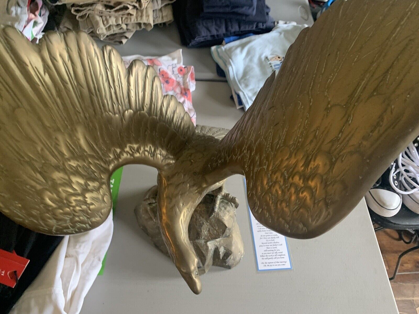 Medium Brass American Eagle W/28” Wing Span Perched on a Brass Rock. Weigh 9lbs
