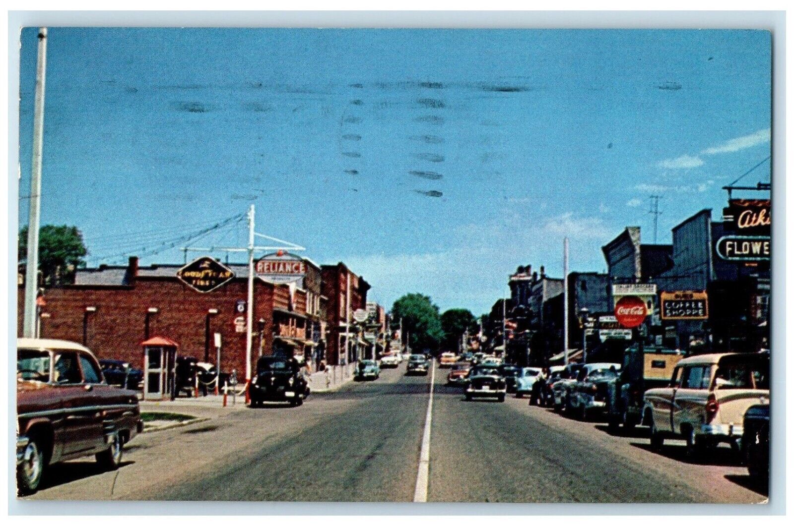 1957 Talbot Street View Cars Coca Cola Leamington Ontario Canada Posted Postcard