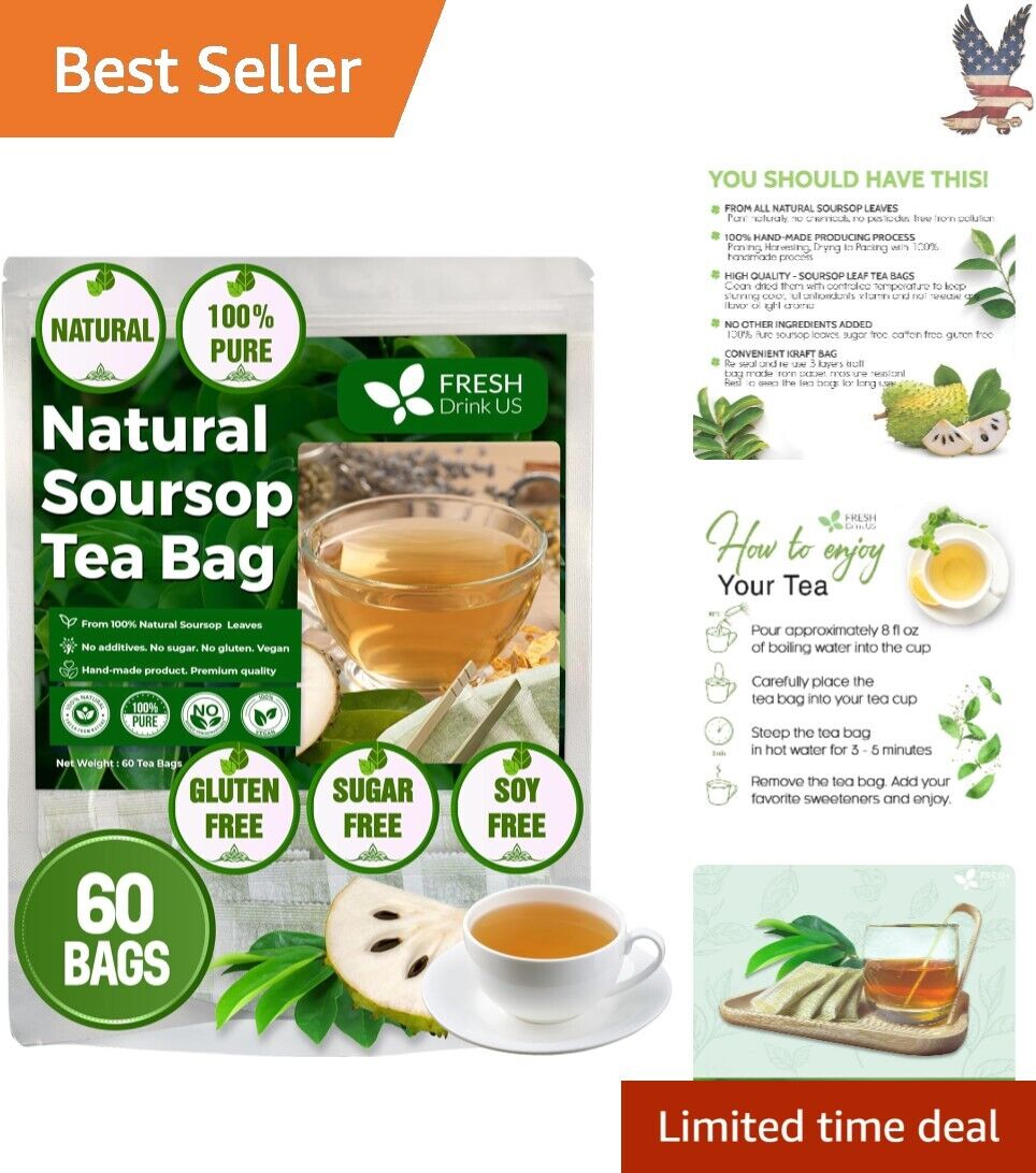 Artisanal Soursop Tea Bags - 100% Corn Fiber - Antioxidant-Rich - 60 Count Pack