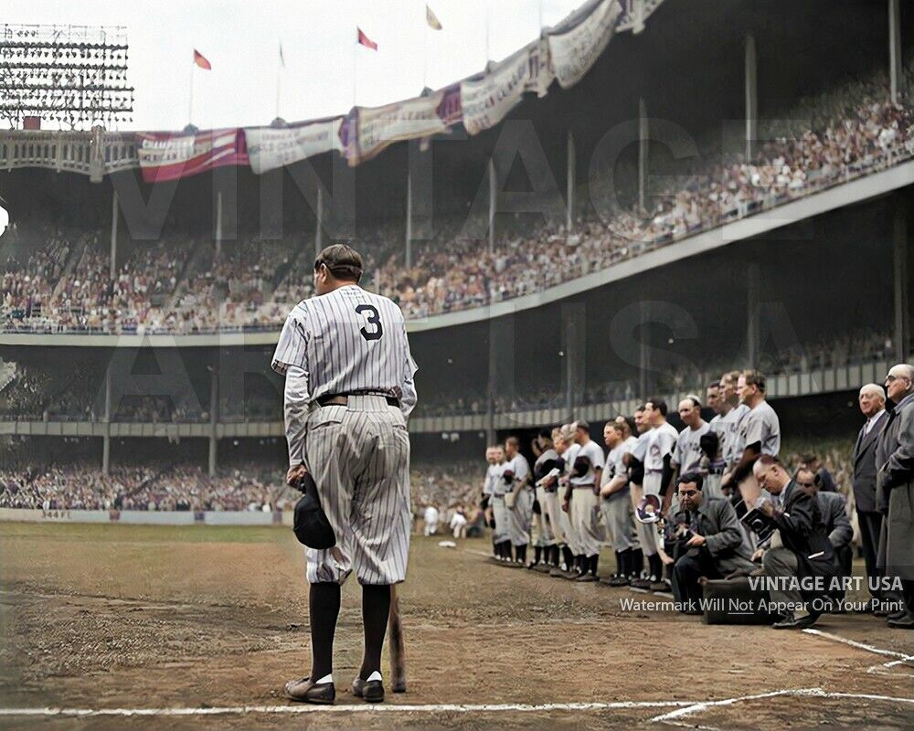 Babe Ruth Retires 1949 Pulitzer Prize Winning Photo - COLORIZED - Man Cave Art