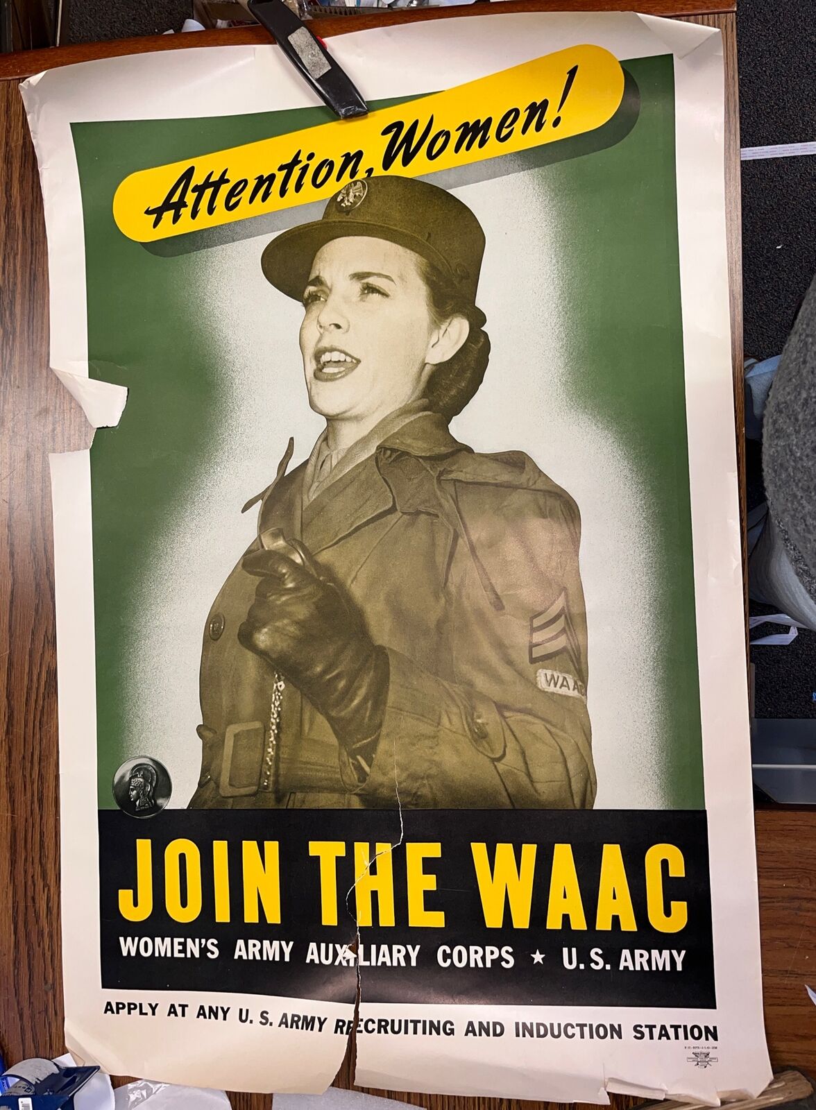 ORIGINAL 37 x 25 WWII Join the WAAC Women's Army Auxiliary Corps Poster Women