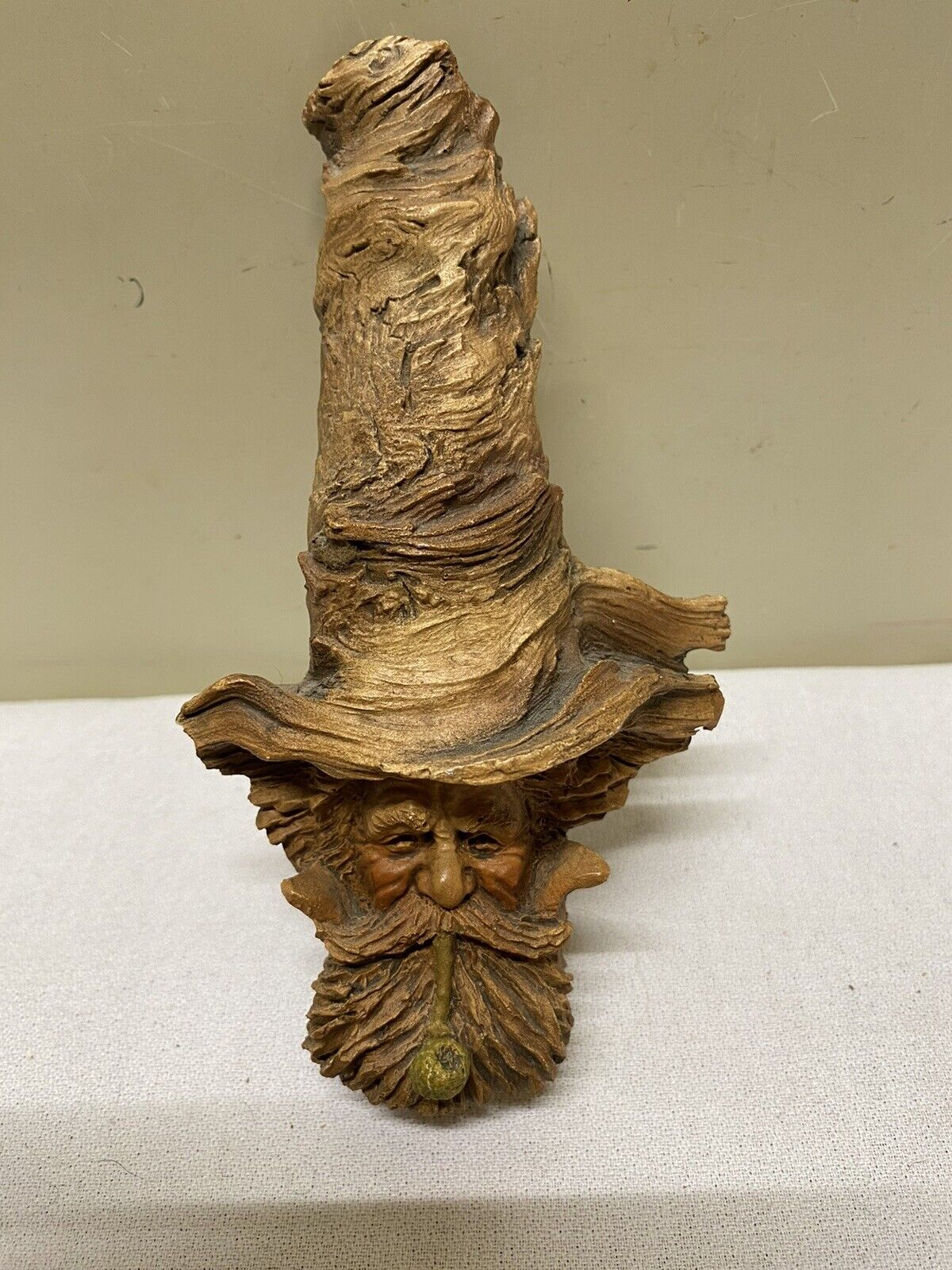 Wood Spirit Hand Carved Knot Head Hobbit Forest Face Tree Wizard Gnome Sculpture