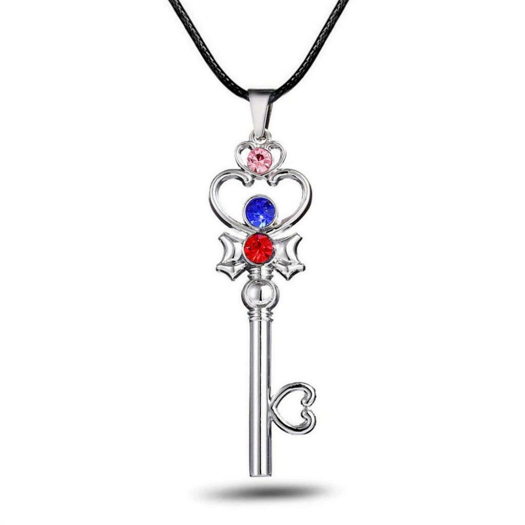 SAILOR MOON NECKLACE Space Time Key Pendant Silver Color with Cord Anime Cosplay