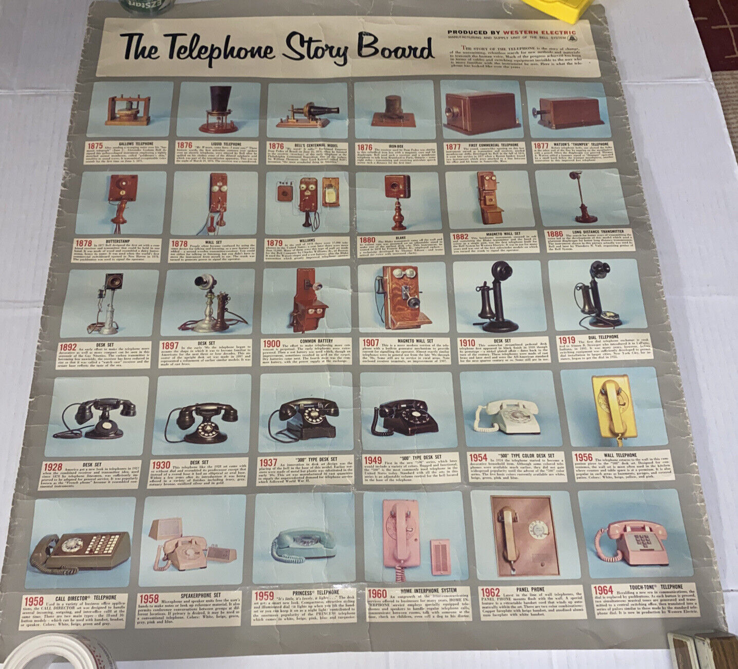Auth Vintage Poster 1960s Bell System Western Electric Telephone Story BOARD SEE
