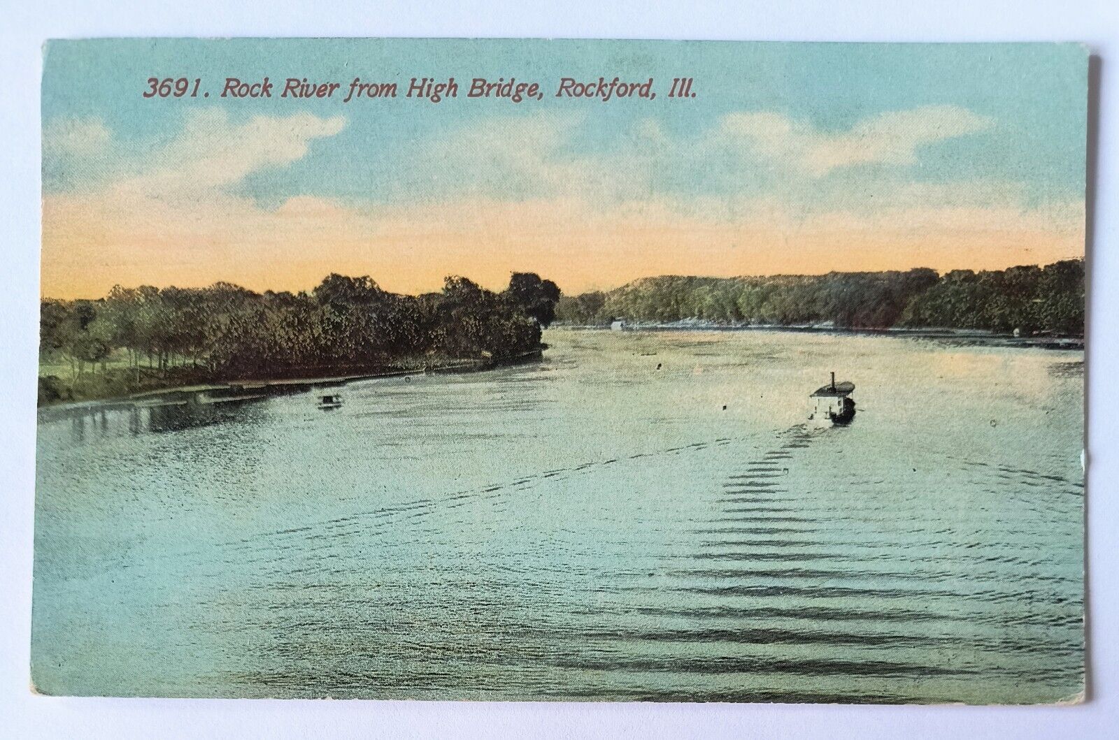 Rockford IL Illinois Rock River from High Bridge Vintage 1914 Postcard C7