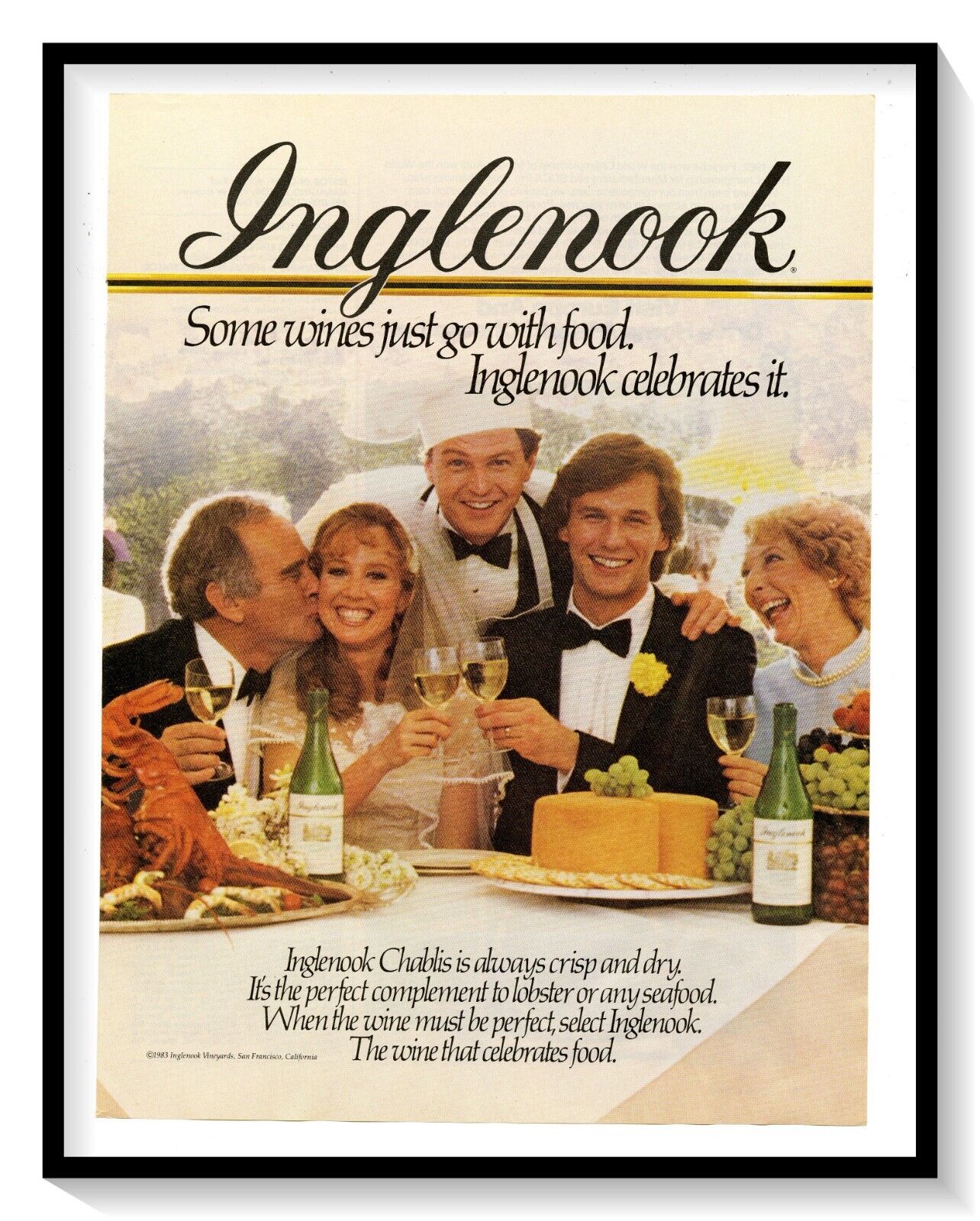 Inglenook Chablis Print Ad Vintage 1983 Magazine Wine Advertisement Graphic Art