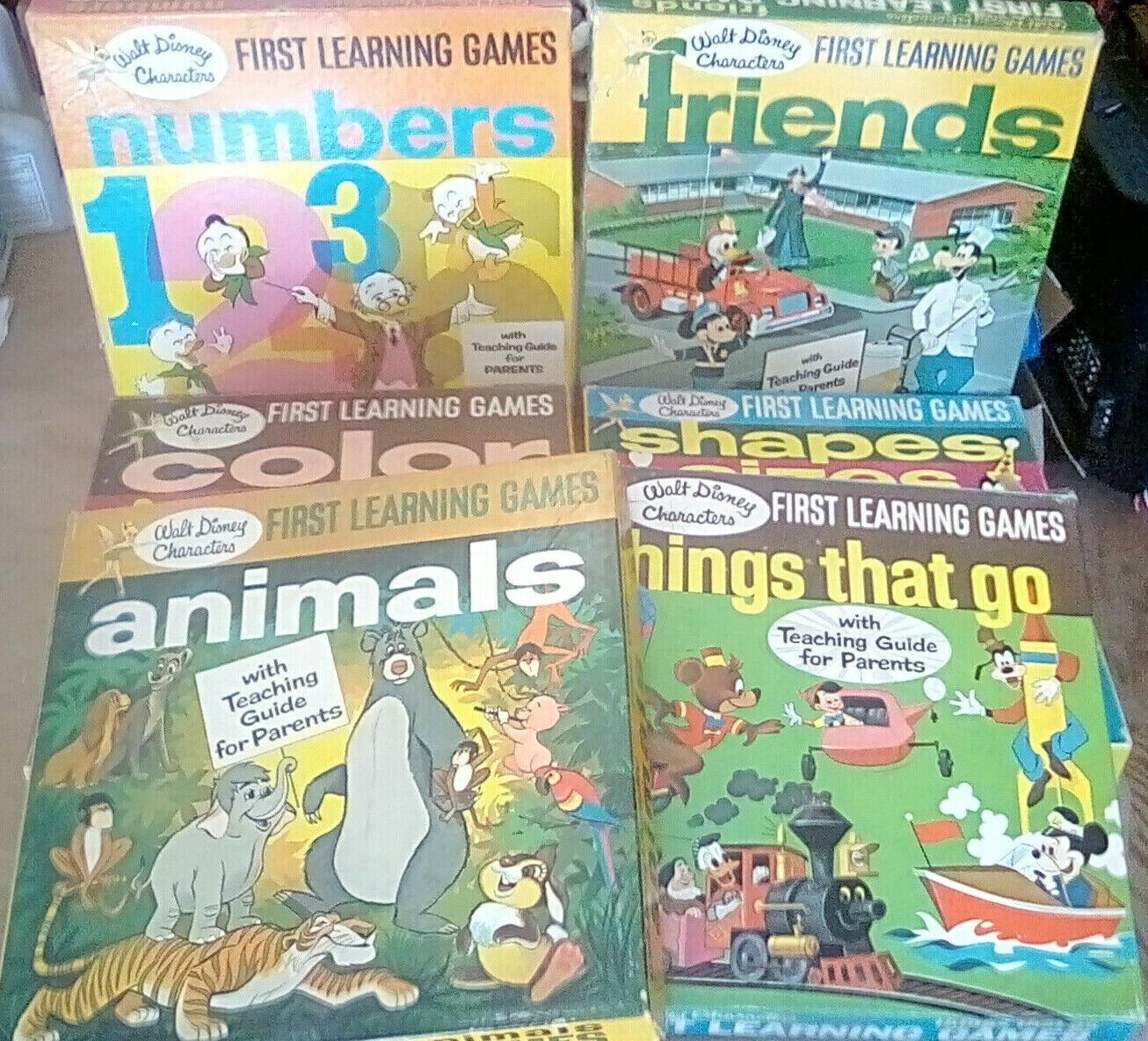 Vintage Walt Disney Characters First Learning Childrens Games Lot Of 6