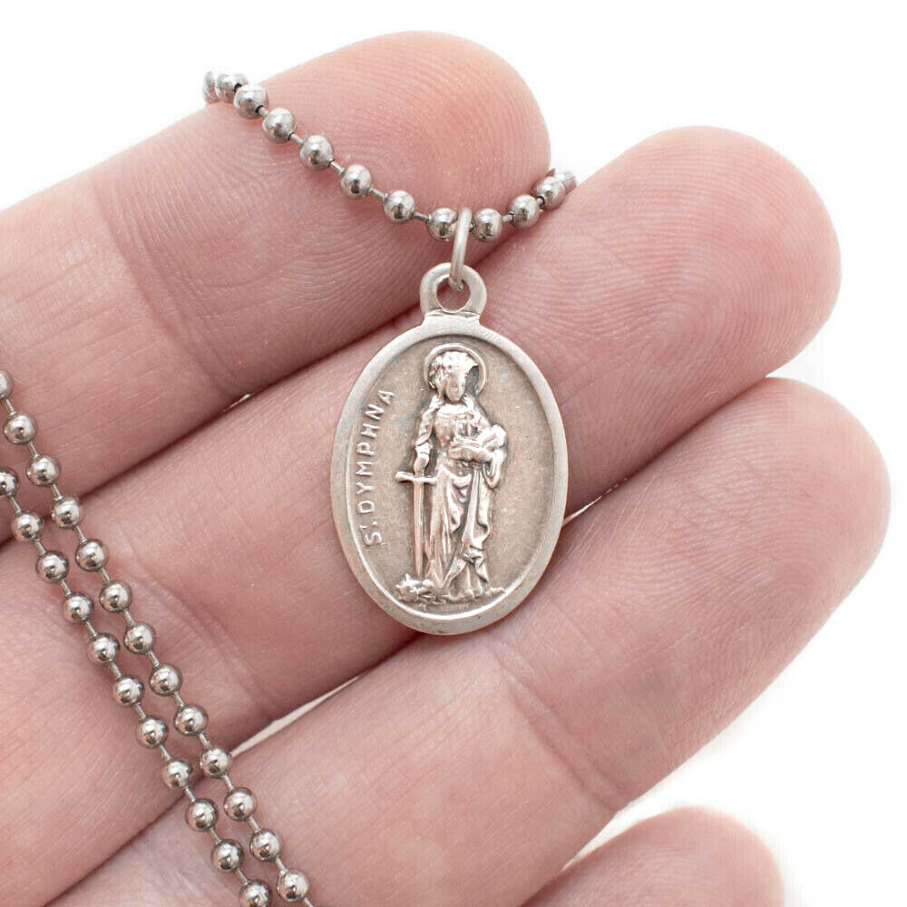 Saint St Dymphna Medal Necklace Patron Saint Of Stress And Anxiety Made In Italy