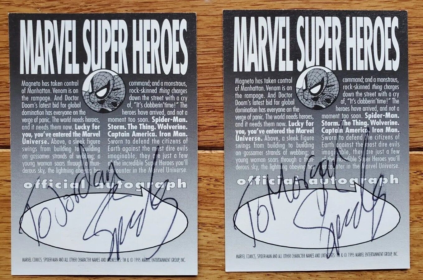 Marvel Comics Spider Man - 1995 Live and in Person Promo Cards  Autographed