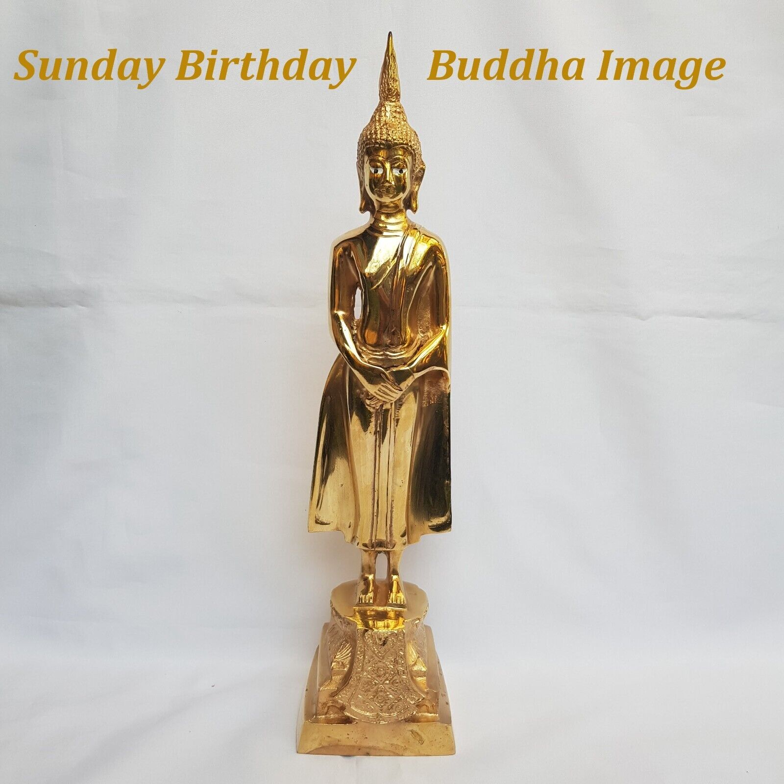 Sunday Birthday Buddha Image Brass Statue Standing Open Eye Watching Bodhi Tree