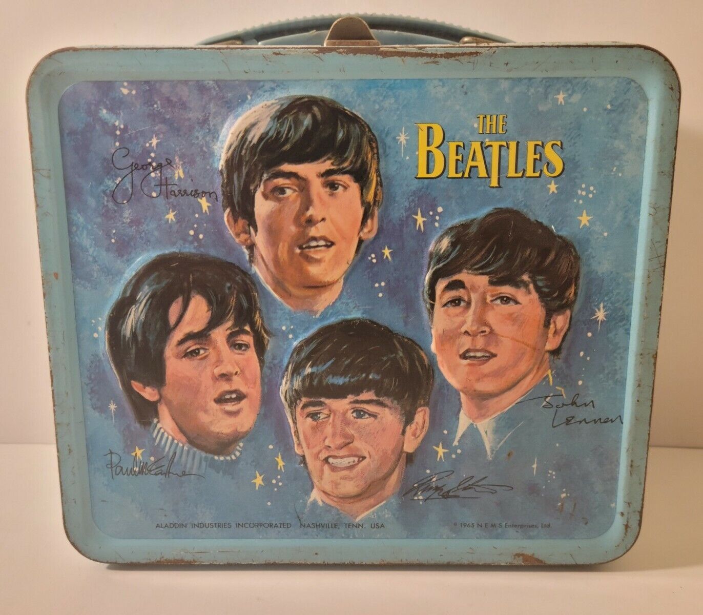 BEATLES Vintage 1965 Lunchbox Blue Metal Aladdin (Without Thermos) 