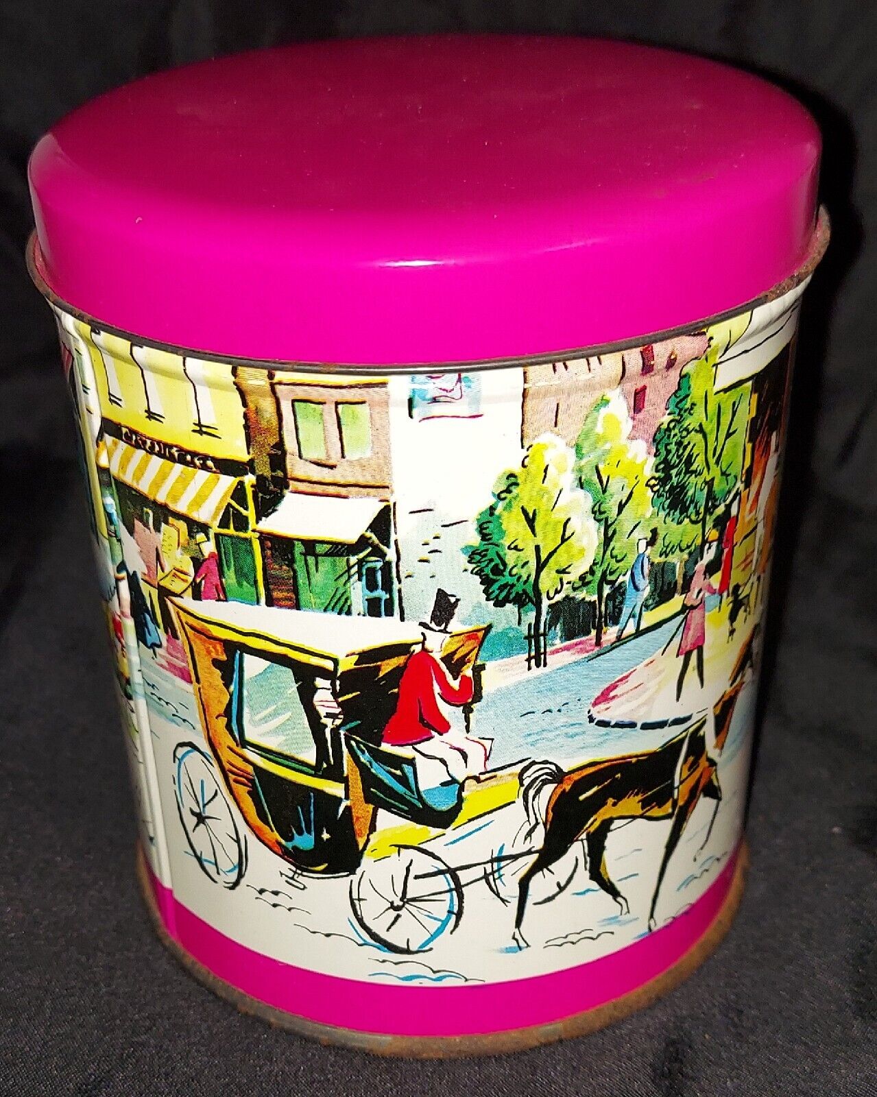 Vintage Rosemarie De Paris Pink Parisian Street Scene 1940s Candy Decorative Tin
