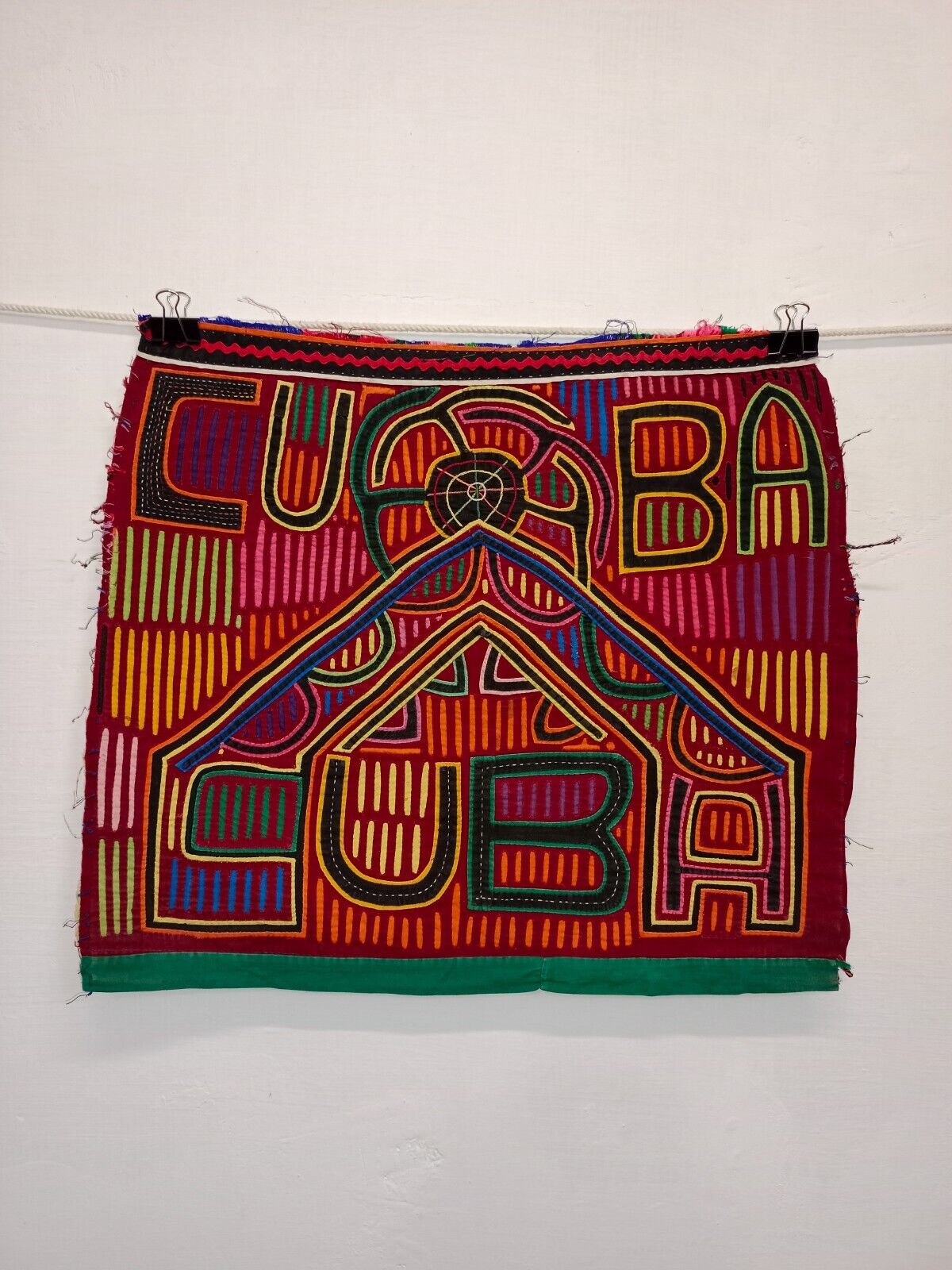 Antique Rare Hand Sewn Kuna Mola Panama Applique Folk Art Textile Wall Hanging