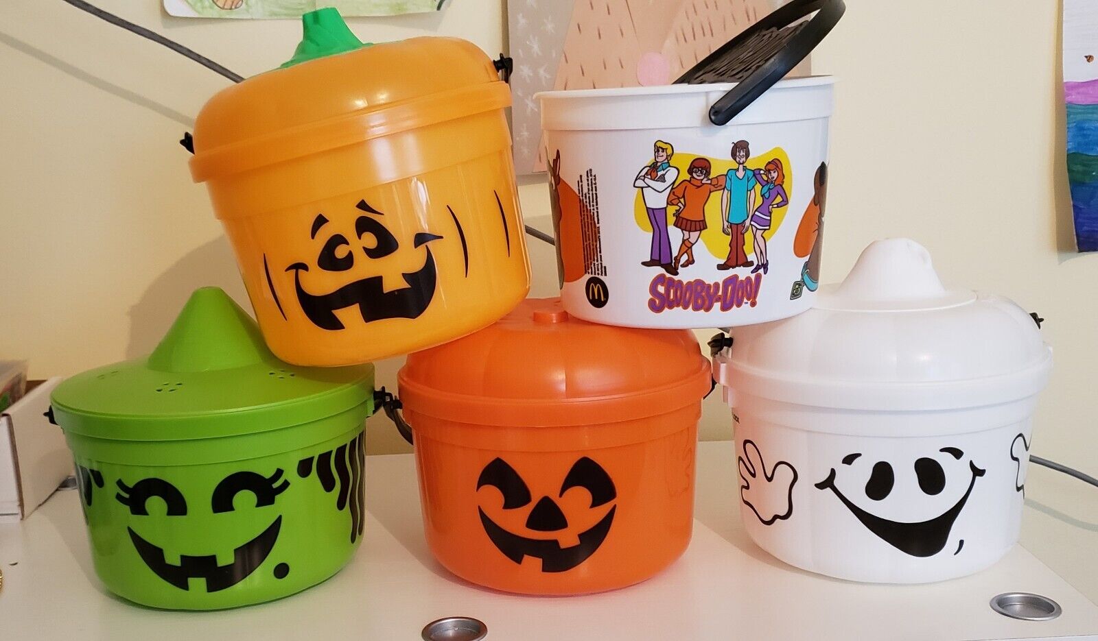 Vintage Lot (5) Halloween McDonalds Pumpkin Happy Meal Buckets 86 91 93 12