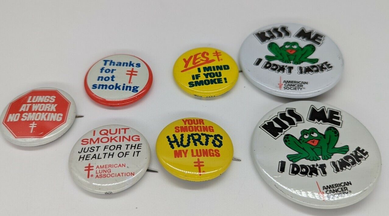 vintage anti smoking pinbacks buttons pins quit cigarettes lung cancer society