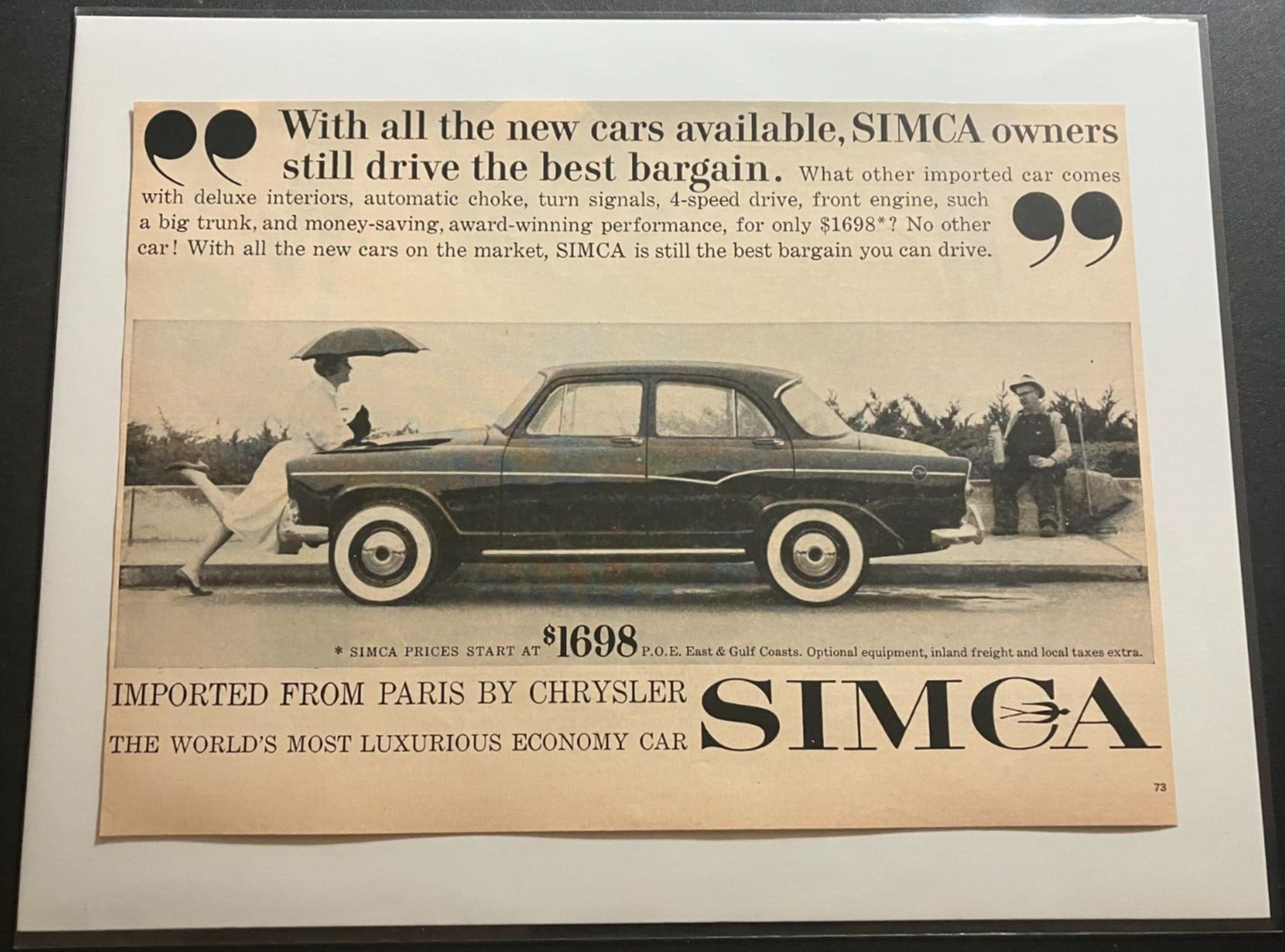 1959 Chrysler Simca Aronde Etoile - Vintage Original Print Ad  READY FOR FRAMING