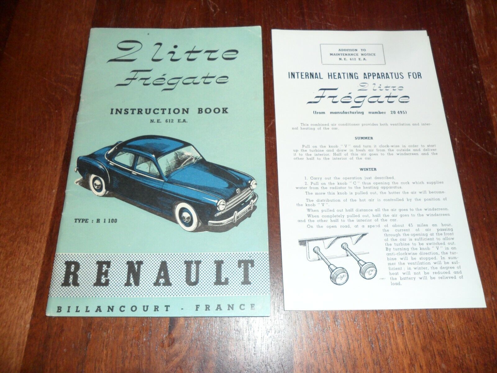 Vintage Renault 2L Fregate Owner\'s Manual Instruction Book 