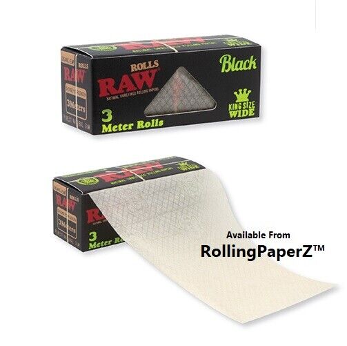 Two X RAW Black Organic Hemp Rolling Paper Rolls 3 meters length KING SIZE WIDE