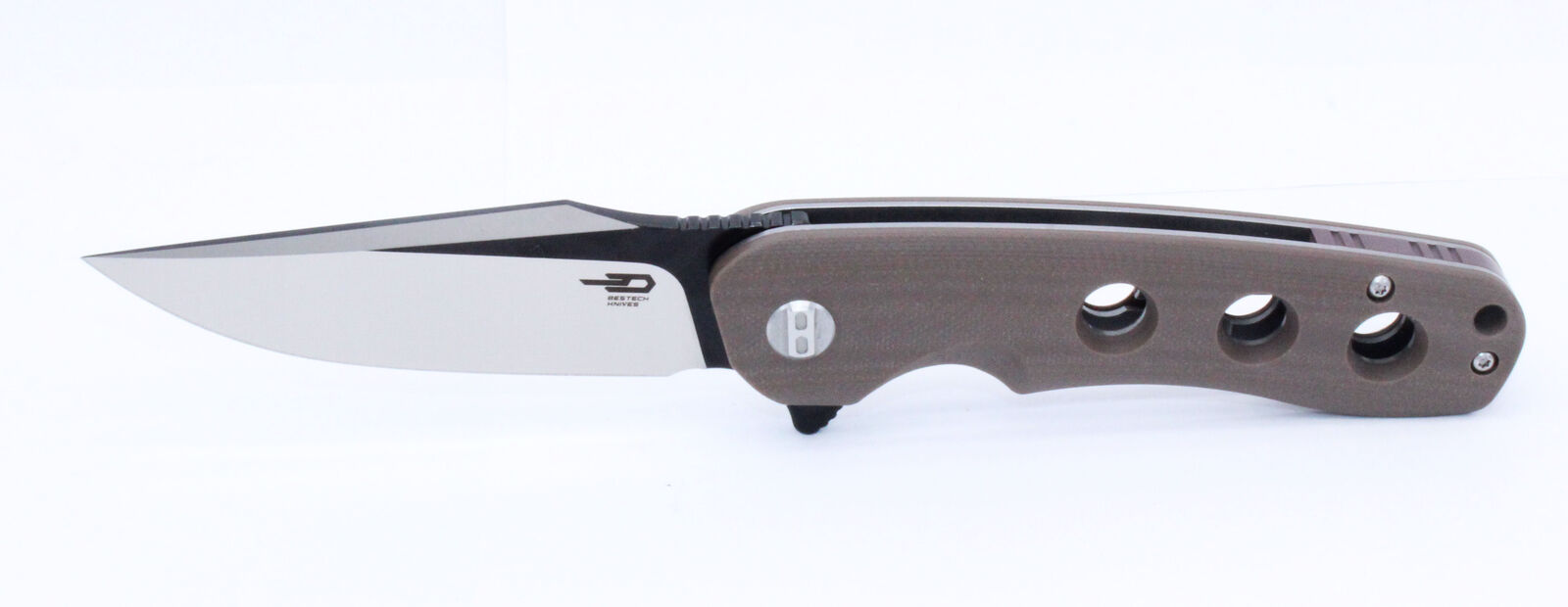 Bestech Arctic Folding Knife Brown G10 Handle D2 Plain Edge Satin/BLK BG33D-1