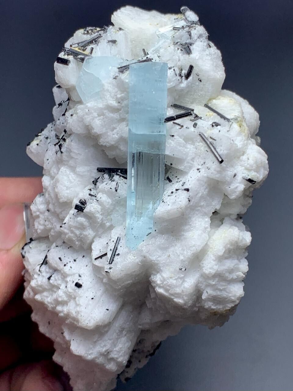 342 Gram Top Quality Aquamarine Crystal With  Black Tourmaline From Skardu