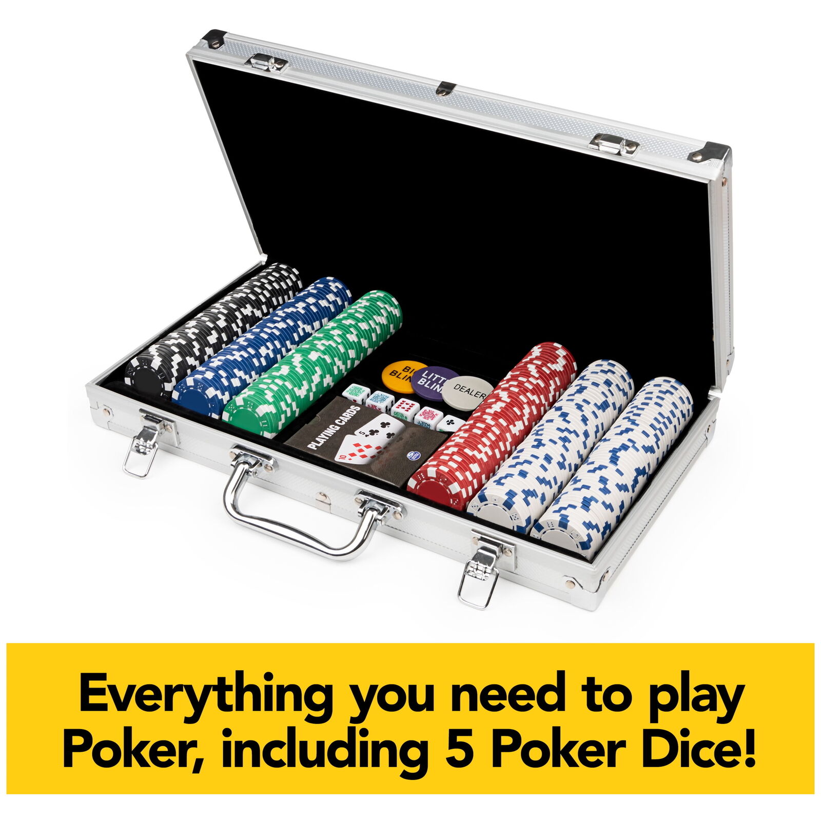 300-Piece Poker Set with Aluminum Carrying Case Weight Chips Plus 5 Poker Dice