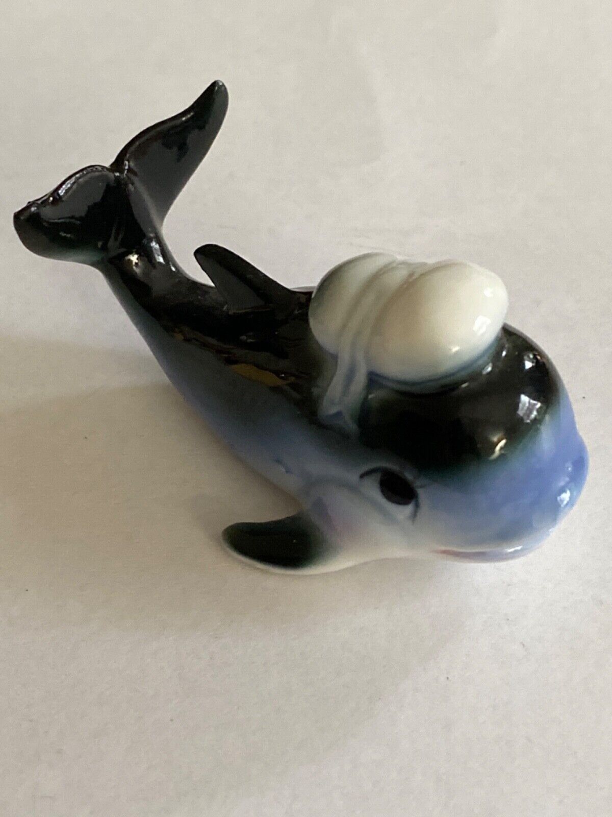 Vintage Miniature Whale With Navy Cap Porcelain Figurine Sailor Taiwan